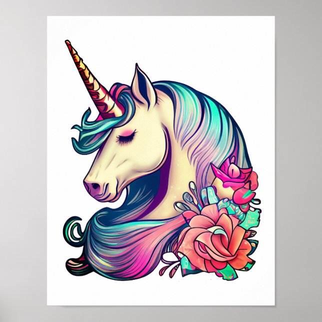 Unicorn with Flowers Vector Art Poster (Front)