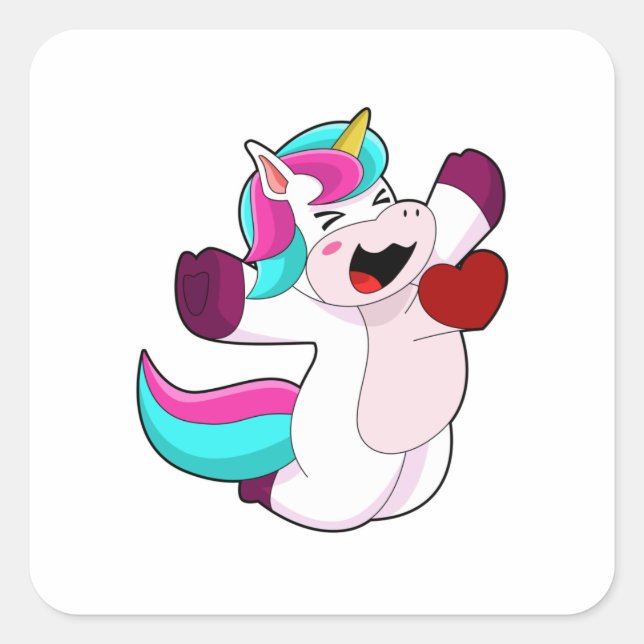 Unicorn with Heart Square Sticker (Front)