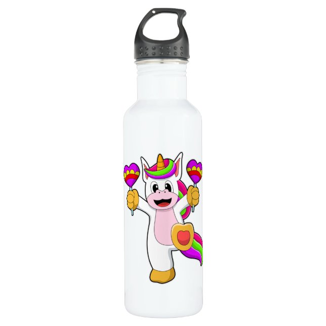 Unicorn with Hearts 710 Ml Water Bottle (Front)