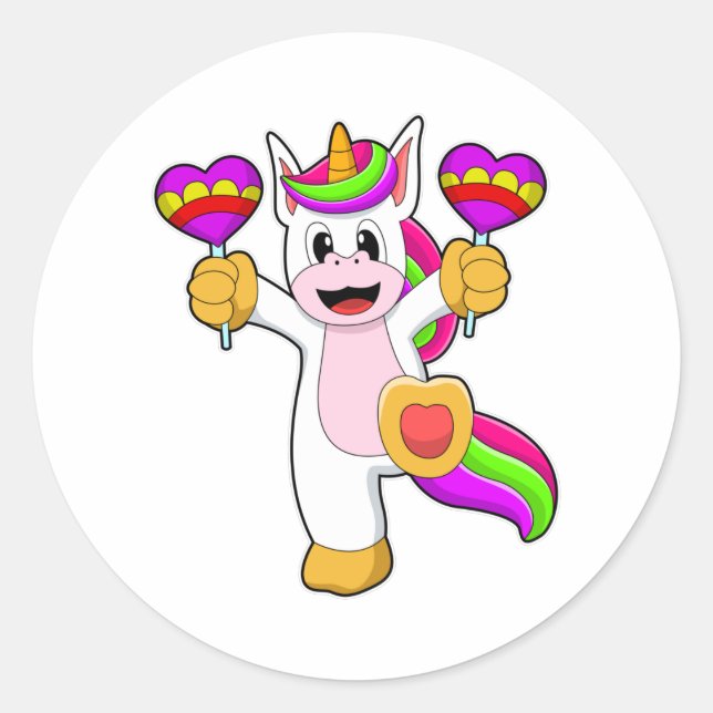 Unicorn with Hearts Classic Round Sticker (Front)