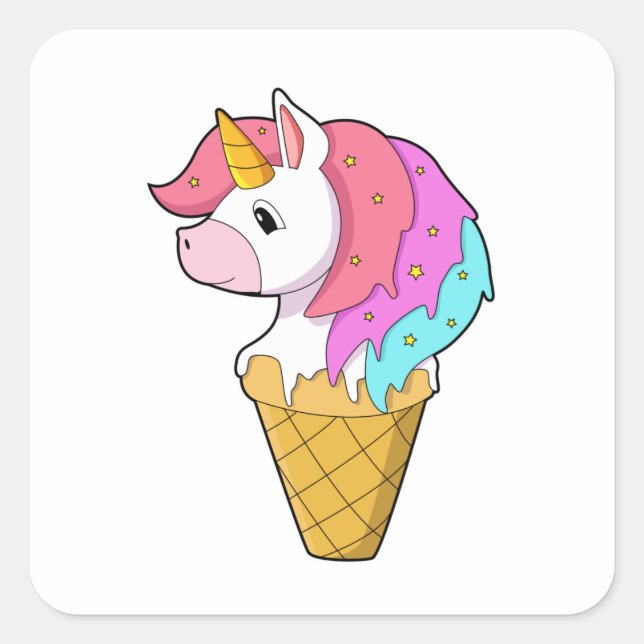 Unicorn with Ice cream Square Sticker (Front)