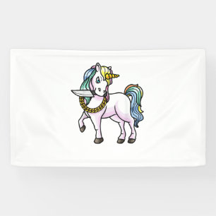 Unicorn With Knife Girls Women T-Shirt Banner