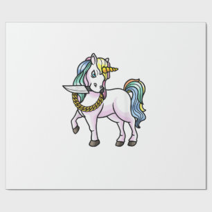 Unicorn With Knife Girls Women T-Shirt Wrapping Paper