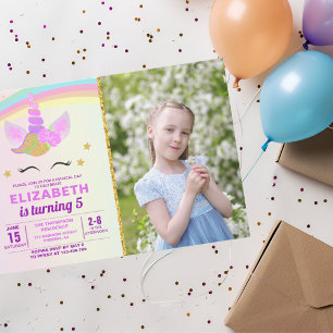 Unicorn with Magic Rainbow Birthday Girl Invitation