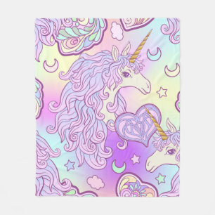 Unicorn with multicolored mane, butterfly rainbow, fleece blanket