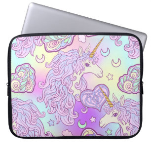 Unicorn with multicolored mane, butterfly rainbow, laptop sleeve