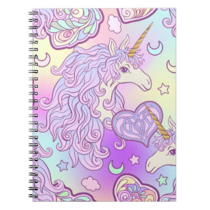 Unicorn with multicolored mane, butterfly rainbow, notebook