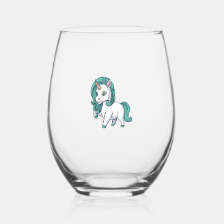 Unicorn With Petrol Mane Cute Funny Unicorn Design Stemless Wine Glass