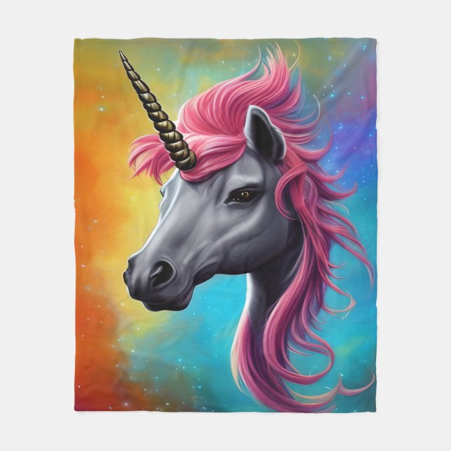 Unicorn with Pink Mane Fleece Blanket (Front)