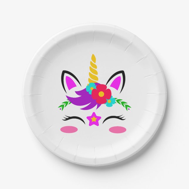 Unicorn with Pony Themed Paper Plates (Front)
