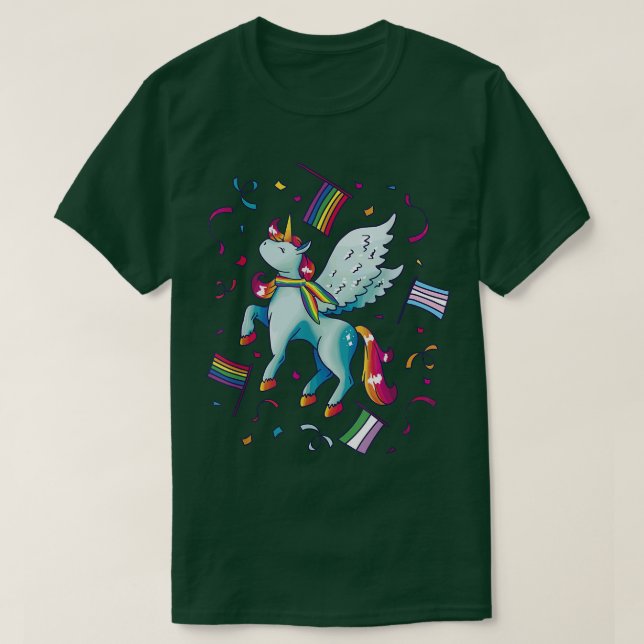 Unicorn with Pride Flags I Funny Cute LGBTQ Pride  T-Shirt (Design Front)