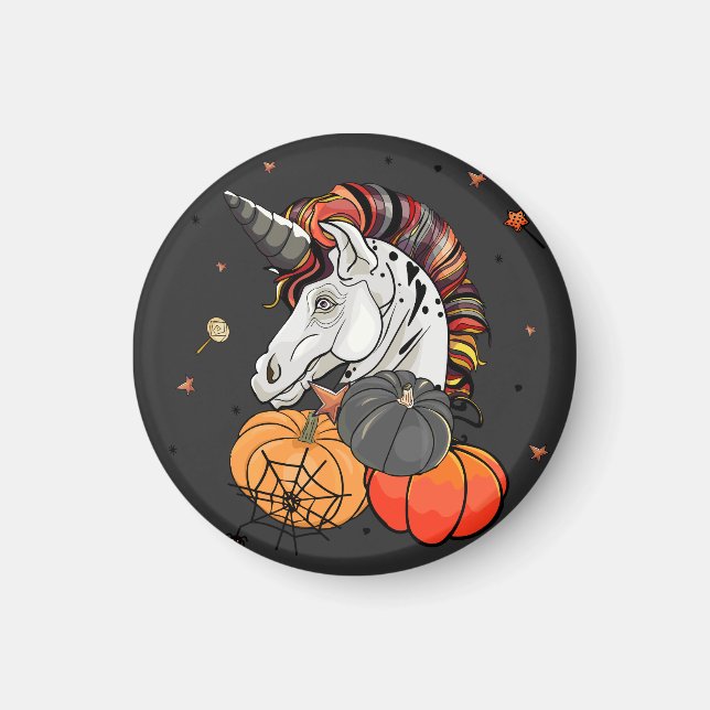 Unicorn with pumpkins. Fashionable print Magnet (Front)