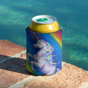 Unicorn with Rainbow Can Cooler
