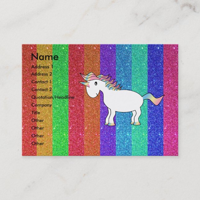 Unicorn with rainbow glitter stripes business card (Front)