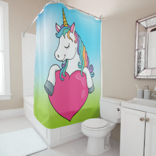 Unicorn with Rainbow Hair Shower Curtain