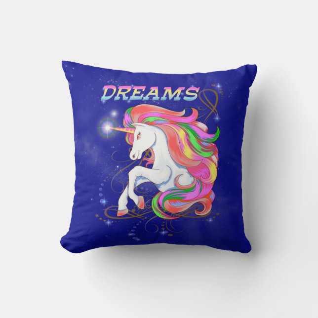 Unicorn with rainbow mane, fantasy art. cushion (Front)