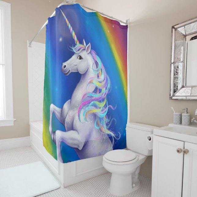 Unicorn with Rainbow Shower Curtain (In Situ)