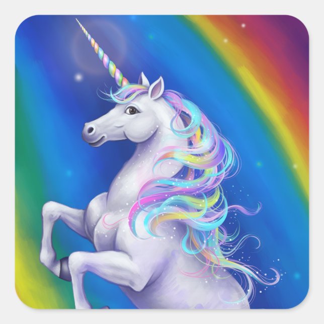 Unicorn with Rainbow Square Sticker (Front)