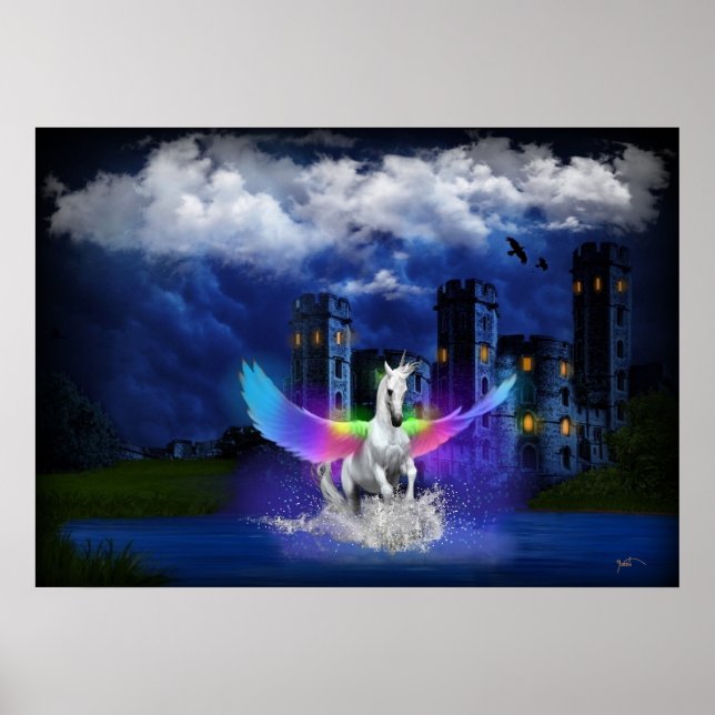 Unicorn With Rainbow Wings Poster (Front)