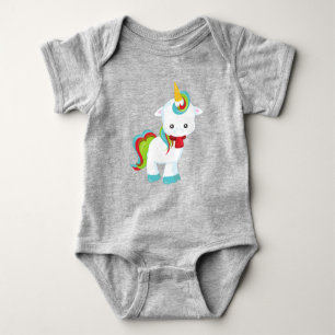 Unicorn With Scarf, Little Unicorn, Cute Unicorn Baby Bodysuit