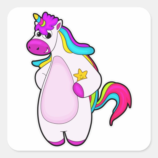 Unicorn with Star Square Sticker (Front)