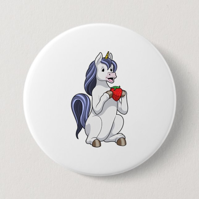 Unicorn with Strawberry Fruit 7.5 Cm Round Badge (Front)