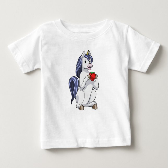 Unicorn with Strawberry Fruit Baby T-Shirt (Front)