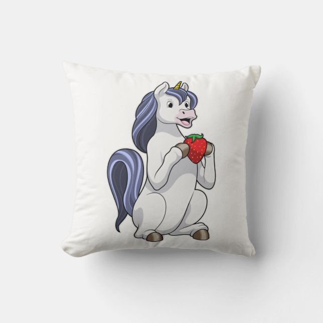 Unicorn with Strawberry Fruit Cushion (Front)