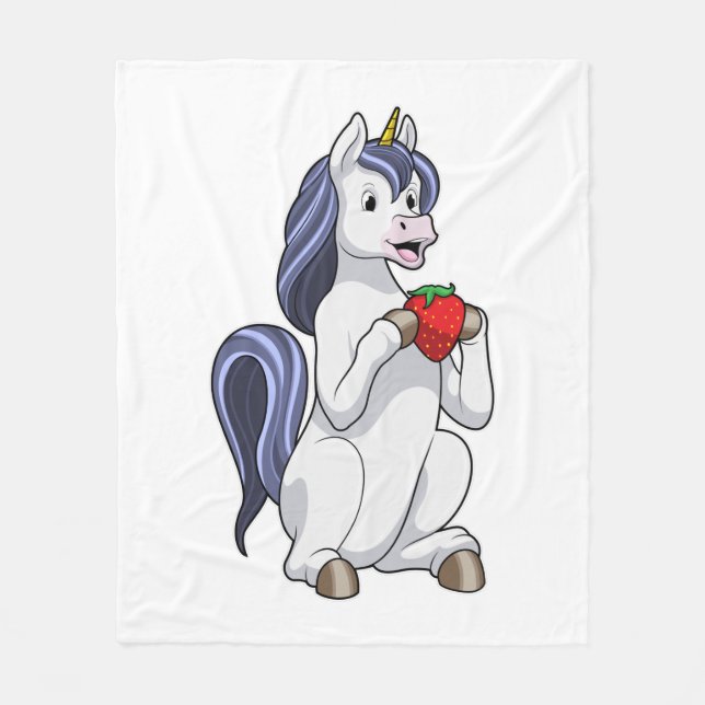 Unicorn with Strawberry Fruit Fleece Blanket (Front)