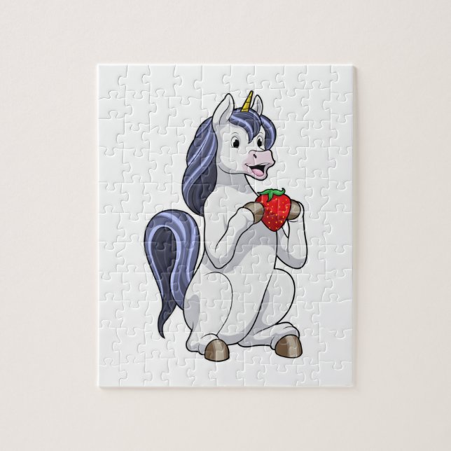 Unicorn with Strawberry Fruit Jigsaw Puzzle (Vertical)
