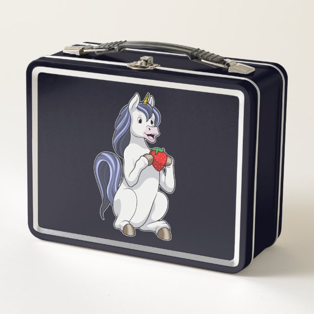 Unicorn with Strawberry Fruit Metal Lunch Box (Front)