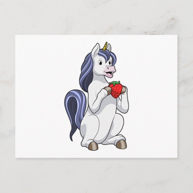 Unicorn with Strawberry Fruit Postcard (Front)