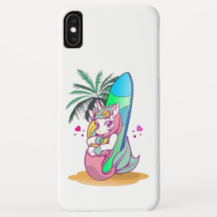 Unicorn with surfboard on the beach iPhone XS max case