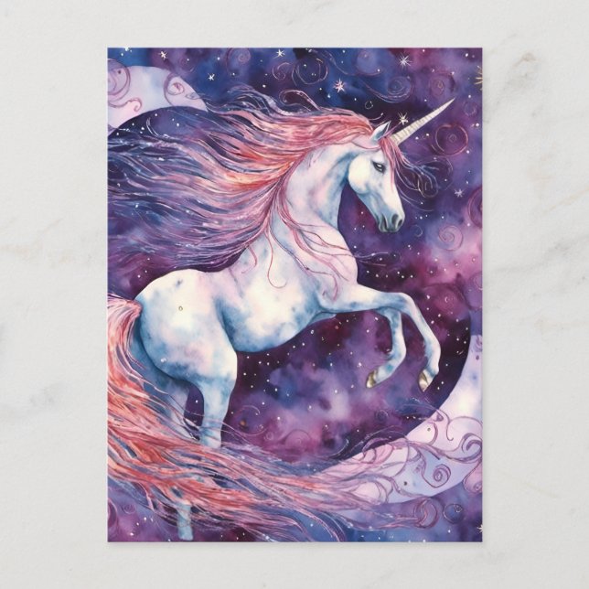 Unicorn with the moon pink white purple  postcard (Front)