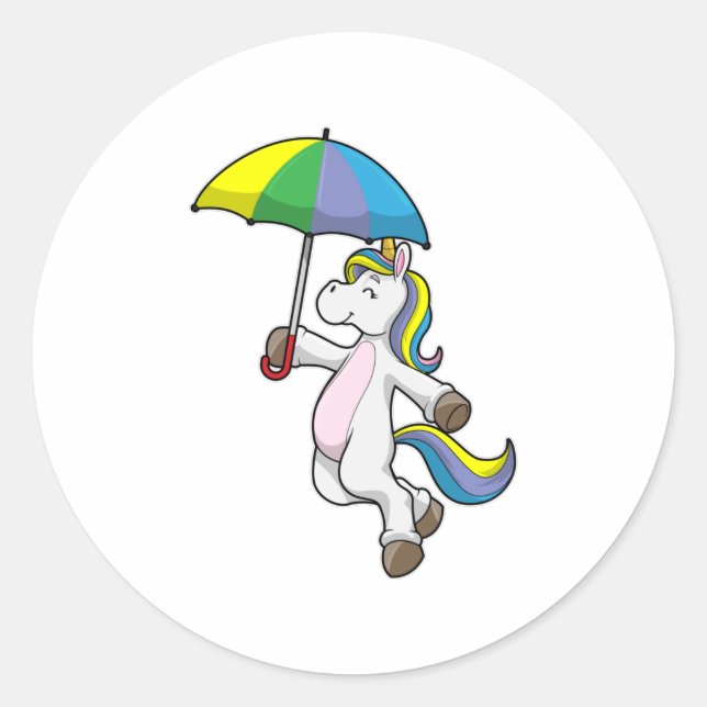 Unicorn with Umbrella Classic Round Sticker (Front)