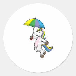Unicorn with Umbrella Classic Round Sticker