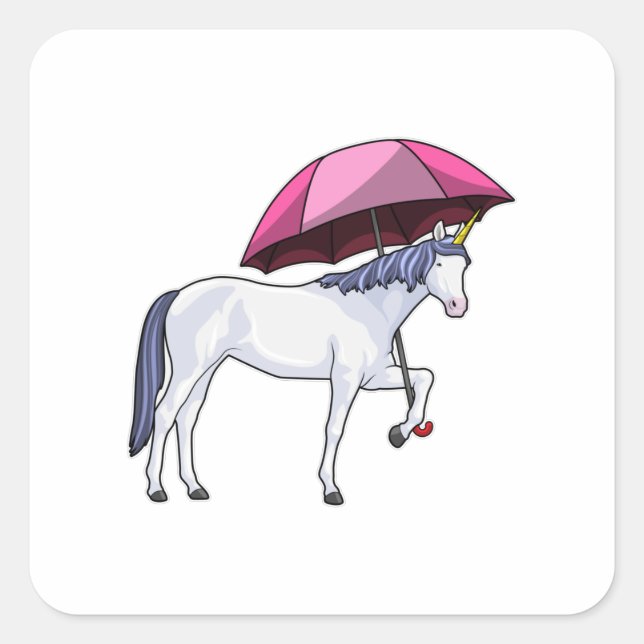 Unicorn with Umbrella Square Sticker (Front)
