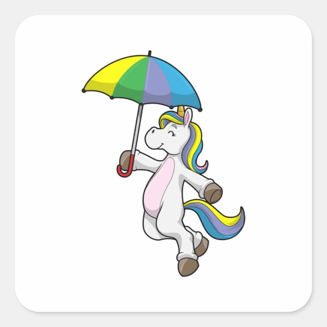 Unicorn with Umbrella Square Sticker (Front)