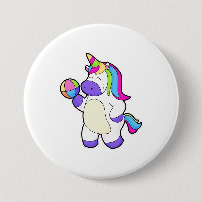 Unicorn with Volleyball 7.5 Cm Round Badge (Front)