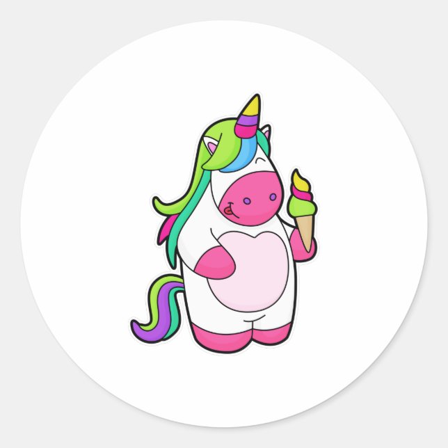 Unicorn with Waffle Ice cream Classic Round Sticker (Front)