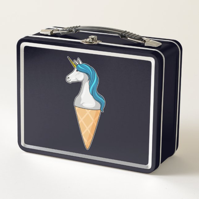 Unicorn with Waffle ice cream Metal Lunch Box (Front)