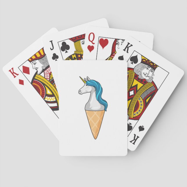 Unicorn with Waffle ice cream Playing Cards (Back)