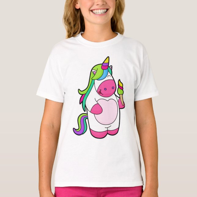 Unicorn with Waffle Ice cream T-Shirt (Front)