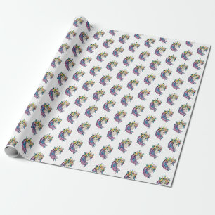 Unicorn With Wildflowers In Watercolor Wrapping Paper