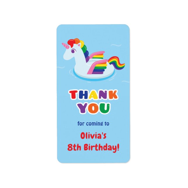 Unicorn with Wings Float Thank You Party Labels (Front)