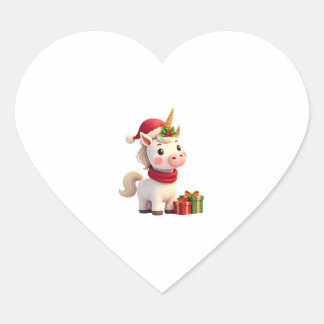 Unicorn Xmas Decoration Santa Unicorn Christmas T- Heart Sticker