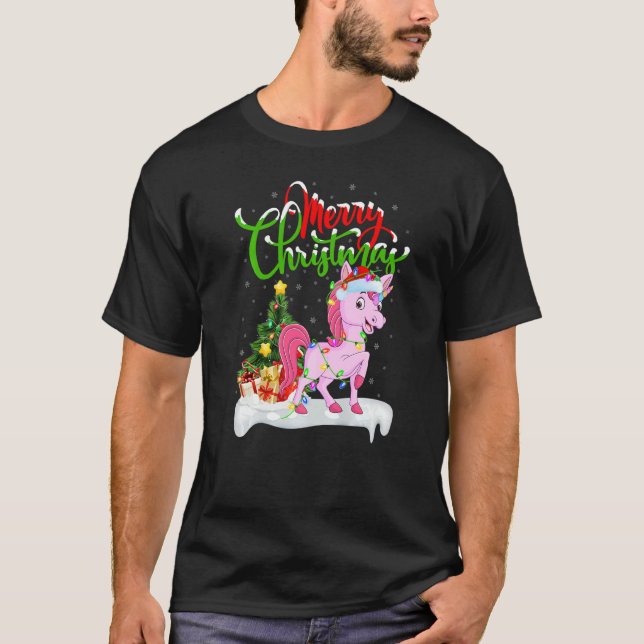 Unicorn  Xmas Decorations Santa Unicorn Christmas T-Shirt (Front)