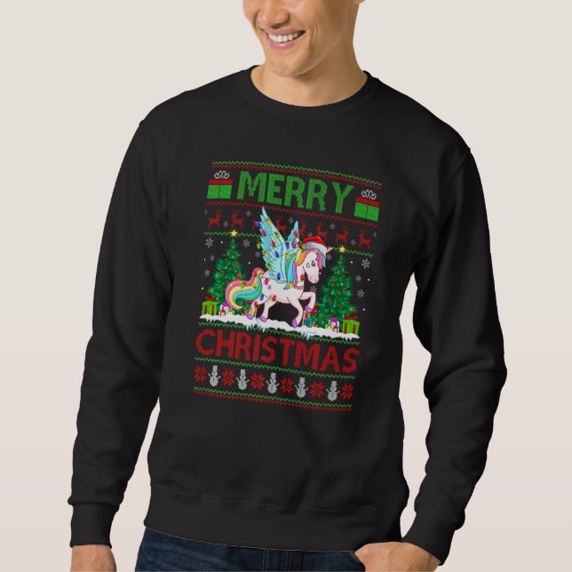 Unicorn  Xmas Tree Lights Ugly Santa Unicorn Chris Sweatshirt (Front)