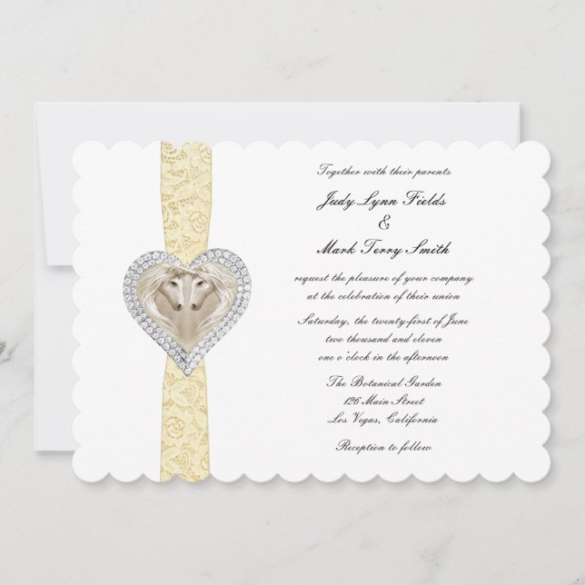 Unicorn Yellow Lace Wedding Invitation (Front)