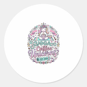 Unicorn Yoga Coffee Unicorns Stylish T-Shirt Desig Classic Round Sticker